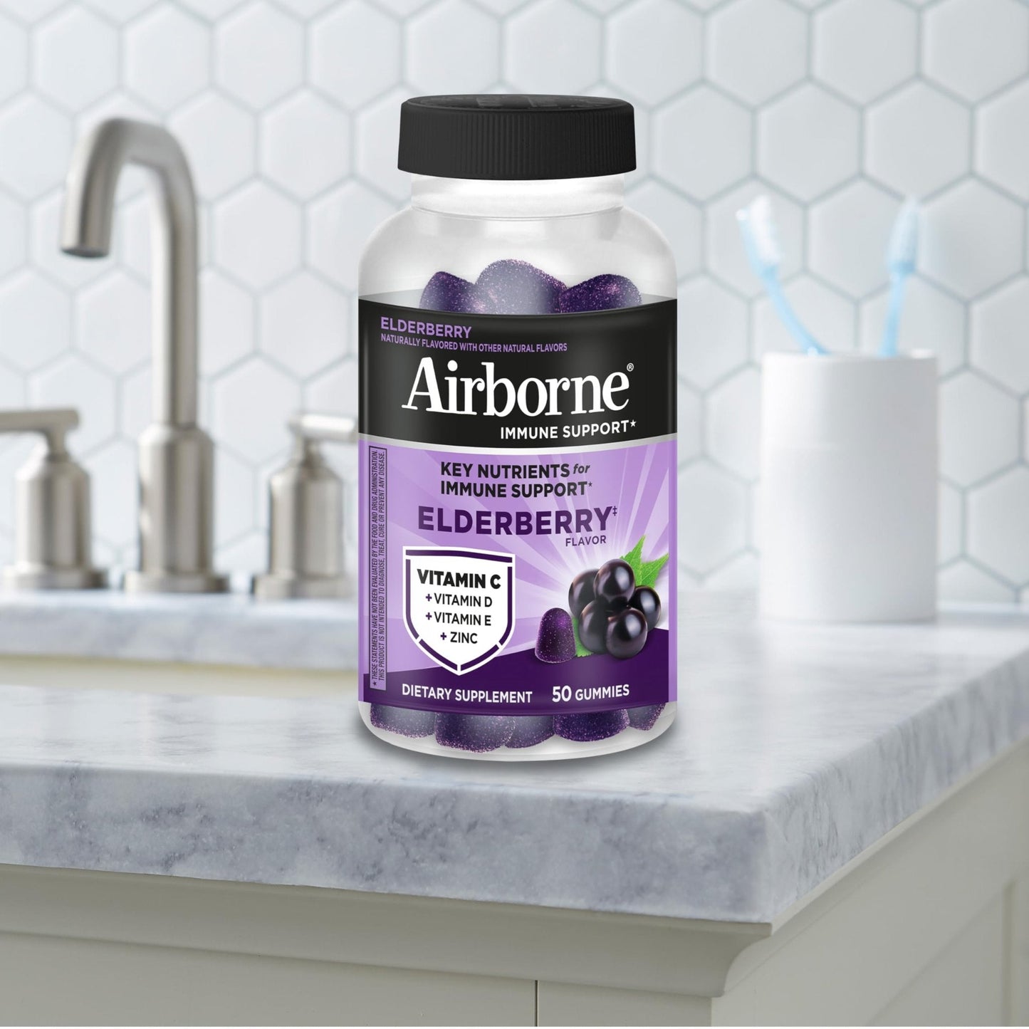 Airborne Elderberry + Zinc & Vitamin C Gummies For Adults, Immune Support Vitamin D & Zinc Gummies With Powerful Antioxidant Vitamins C D & E - Maple Wellness Supplements