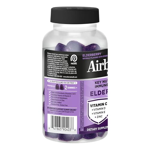 Airborne Elderberry + Zinc & Vitamin C Gummies For Adults, Immune Support Vitamin D & Zinc Gummies With Powerful Antioxidant Vitamins C D & E - Maple Wellness Supplements