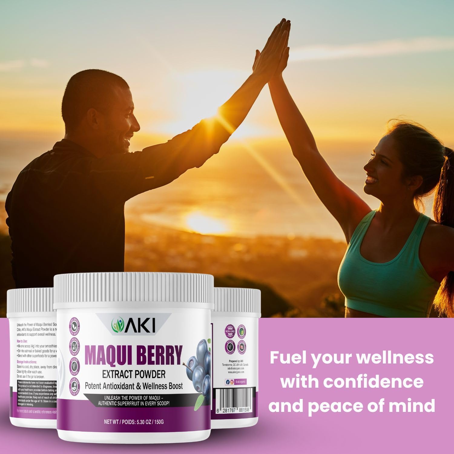 AKI Maqui Berry Extract Powder – Wild Harvested from Patagonia, High in Anthocyanins & Polyphenols, Freeze-Dried Superfruit for Smoothies, Non-GMO, Vegan, 150g/ 5.3 oz - Maple Wellness Supplements