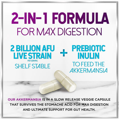 Akkermansia Probiotic - 2 Billion AFU per Serving - Best Strain for GLP-1 Production Support with Prebiotic Fiber for Natural Digestive & Gut Health - Maple Wellness Supplements