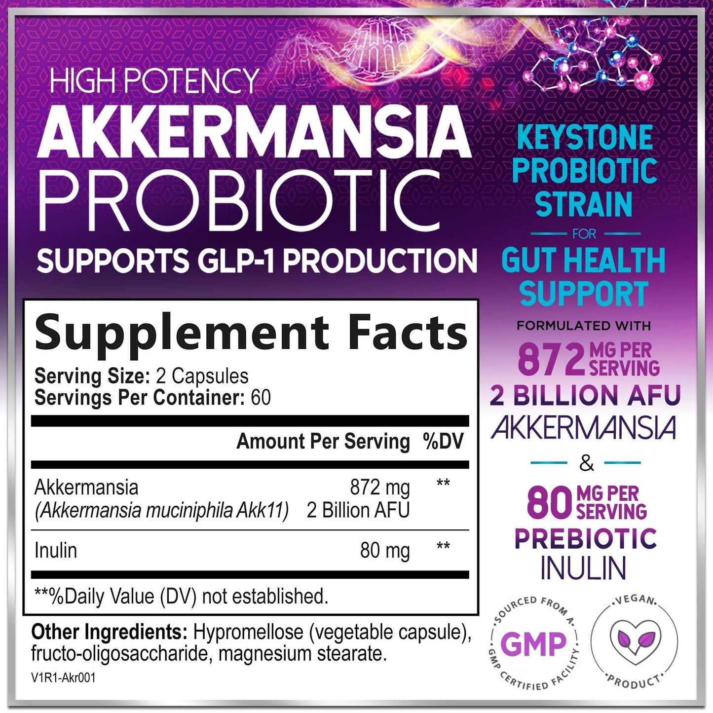 Akkermansia Probiotic - 2 Billion AFU per Serving - Best Strain for GLP-1 Production Support with Prebiotic Fiber for Natural Digestive & Gut Health - Maple Wellness Supplements
