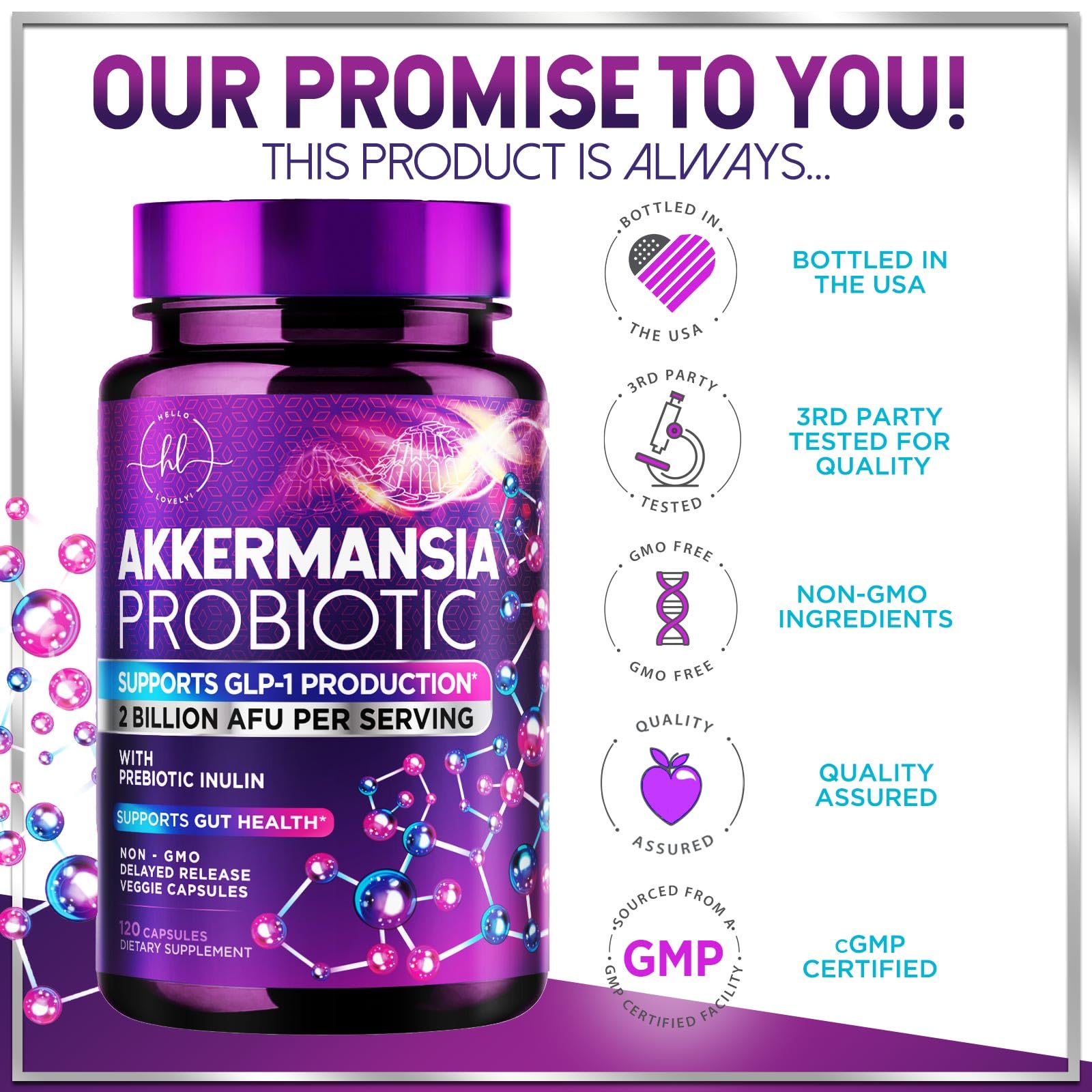 Akkermansia Probiotic - 2 Billion AFU per Serving - Best Strain for GLP-1 Production Support with Prebiotic Fiber for Natural Digestive & Gut Health - Maple Wellness Supplements