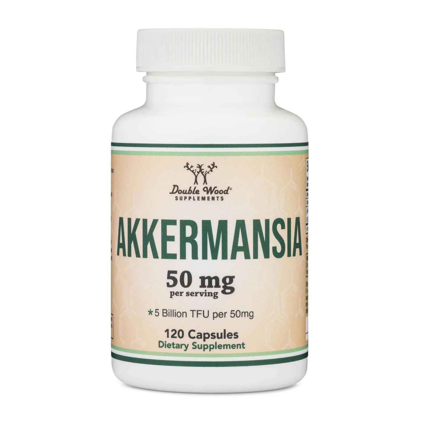 Akkermansia Probiotic and Postbiotic (Increases GLP-1 Production) 120 Capsules, 50mg per Serving (Third Party Tested to 5 Billion TFU per Serving, 50 Billion CFU per Gram) by Double Wood - Maple Wellness Supplements
