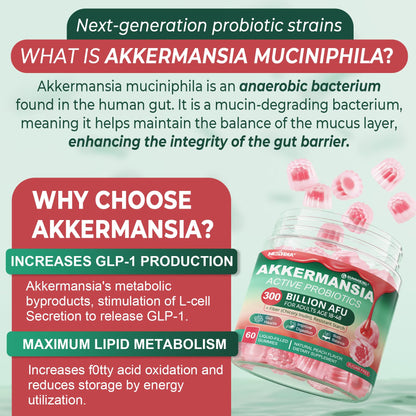 Akkermansia Probiotics Gummies with Prebiotics Fiber, 300 Billion AFU Akkermansia Muciniphila, with Polyphenol Fruits, Resistant Starch - Maple Wellness Supplements
