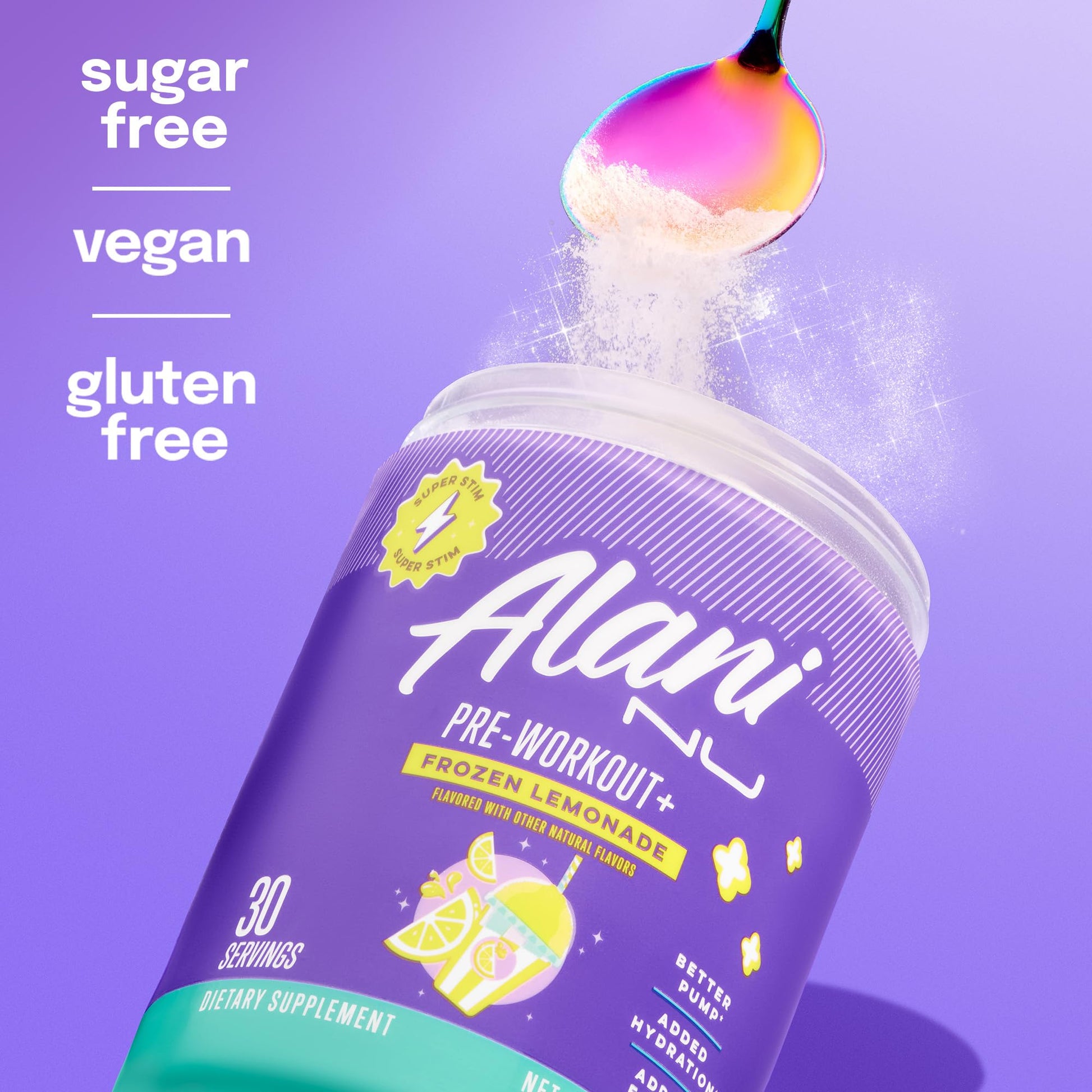 Alani Nu Pre Workout+ Powder Frozen Lemonade, Extra Boost, Sugar Free, 300mg Caffeine, L-Theanine, Beta-Alanine, Citrulline, 30 Servings - Maple Wellness Supplements