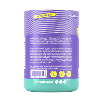 Alani Nu Pre Workout+ Powder Frozen Lemonade, Extra Boost, Sugar Free, 300mg Caffeine, L-Theanine, Beta-Alanine, Citrulline, 30 Servings - Maple Wellness Supplements