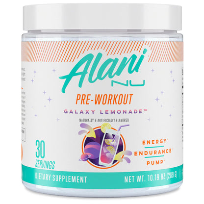 Alani Nu Pre Workout Powder GLAXAY Lemonade, Amino Energy Boost, Endurance Supplement, Sugar Free, 200mg Caffeine, L-Theanine, Beta-Alanine, L-Citrulline, 30 Servings - Maple Wellness Supplements