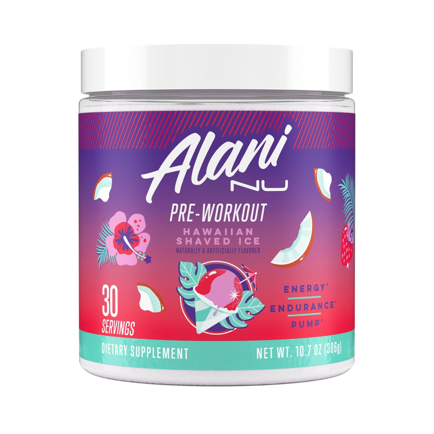 Alani Nu Pre Workout Powder Hawaiian Shaved ICE, Amino Energy Boost, Endurance Supplement, Sugar Free, 200mg Caffeine - Maple Wellness Supplements