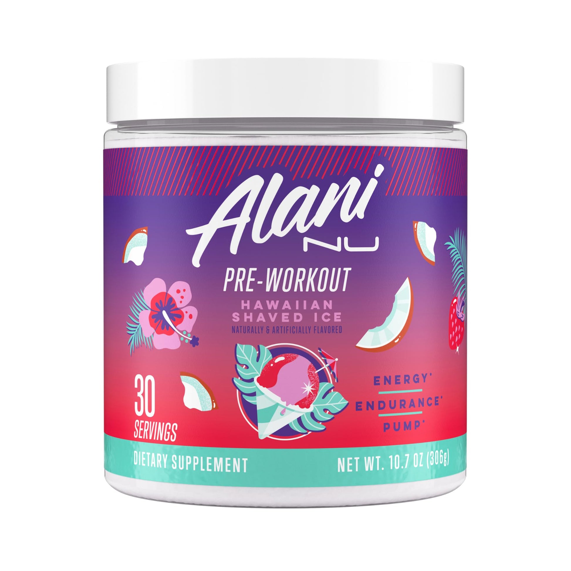 Alani Nu Pre Workout Powder Hawaiian Shaved ICE, Amino Energy Boost, Endurance Supplement, Sugar Free, 200mg Caffeine - Maple Wellness Supplements
