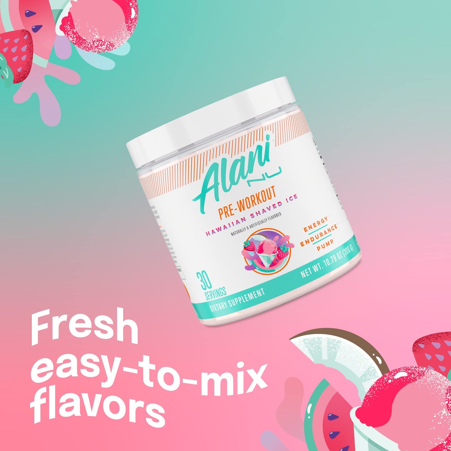 Alani Nu Pre Workout Powder Hawaiian Shaved ICE, Amino Energy Boost, Endurance Supplement, Sugar Free, 200mg Caffeine - Maple Wellness Supplements