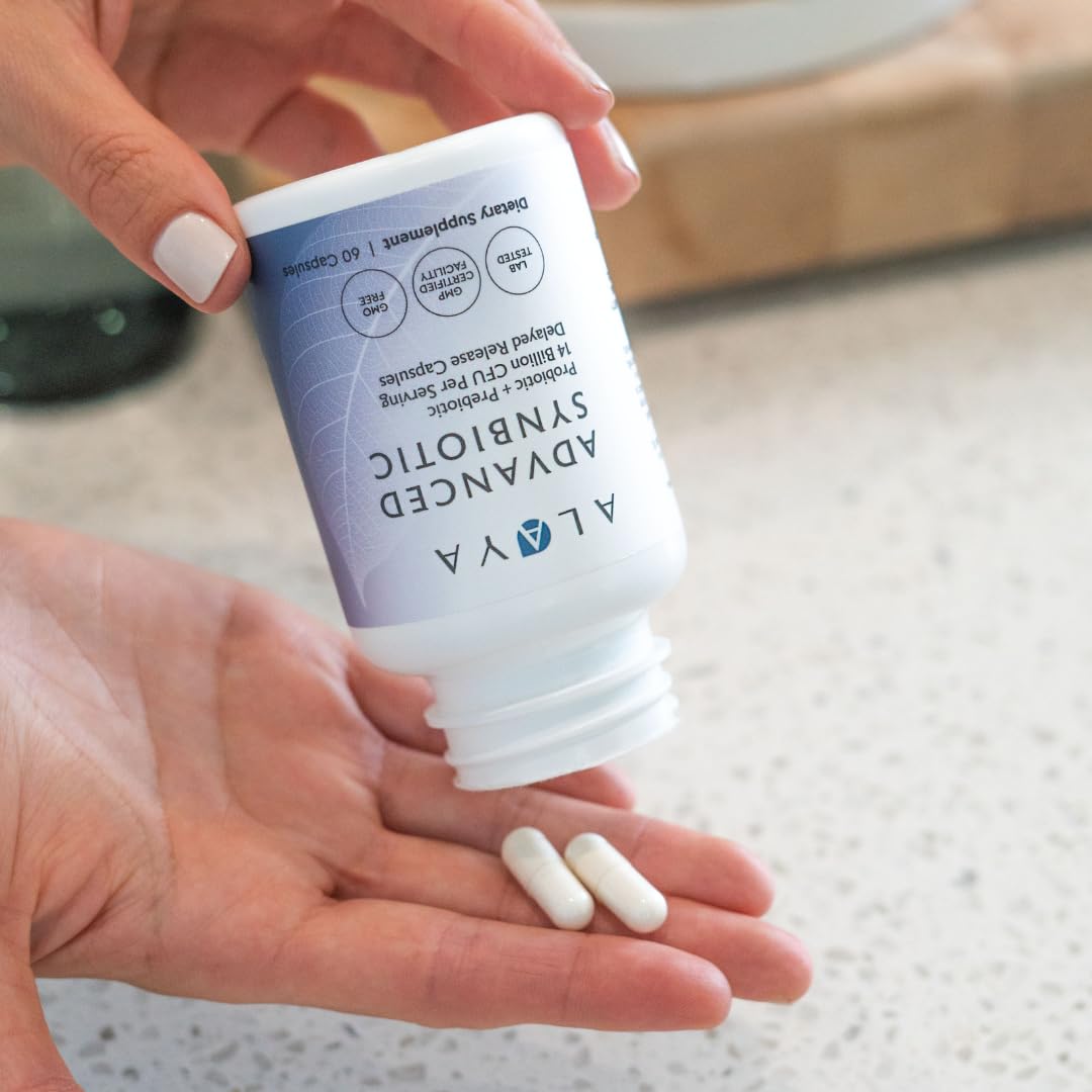 Alaya Naturals Advanced Synbiotic - Probiotic + Prebiotic - 14 Billion CFU Delayed Release Probiotic Supplement with Prebiotics from Sunfiber®, and L-glutamine for Gut Lining Integrity - 60 Capsules - Maple Wellness Supplements