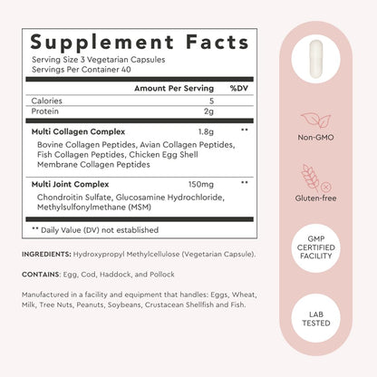 Alaya Naturals Hydrolyzed Multi Collagen Peptides Protein Capsules - Type I, II, III, V, X Grass-Fed Bovine, Chicken, Marine Collagen Supplement with MSM - Maple Wellness Supplements