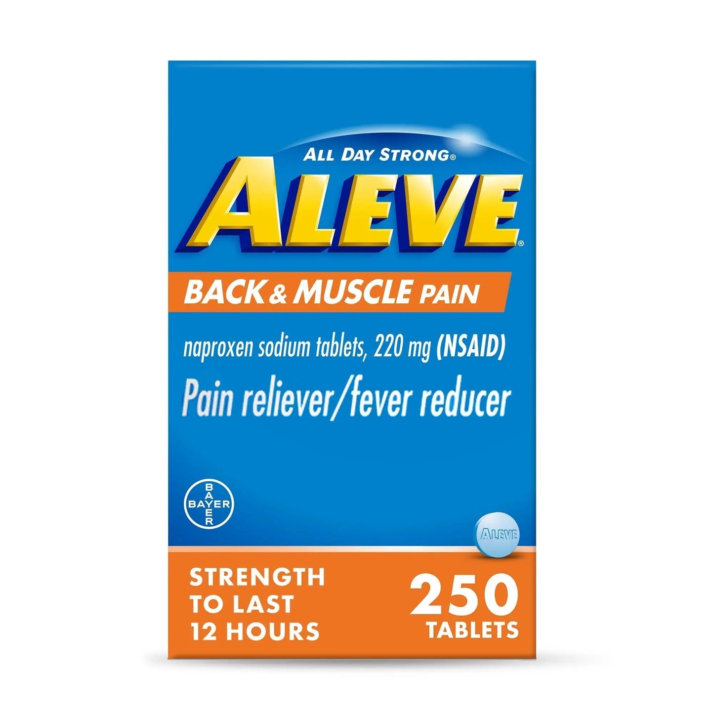 Aleve Back & Muscle Pain Relief Naproxen Sodium Tablets, Pain Reliever & Fever Reducer, Medicine for Body , 250 Count - Maple Wellness Supplements