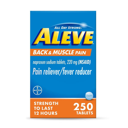 Aleve Back & Muscle Pain Relief Naproxen Sodium Tablets, Pain Reliever & Fever Reducer, Medicine for Body , 250 Count - Maple Wellness Supplements