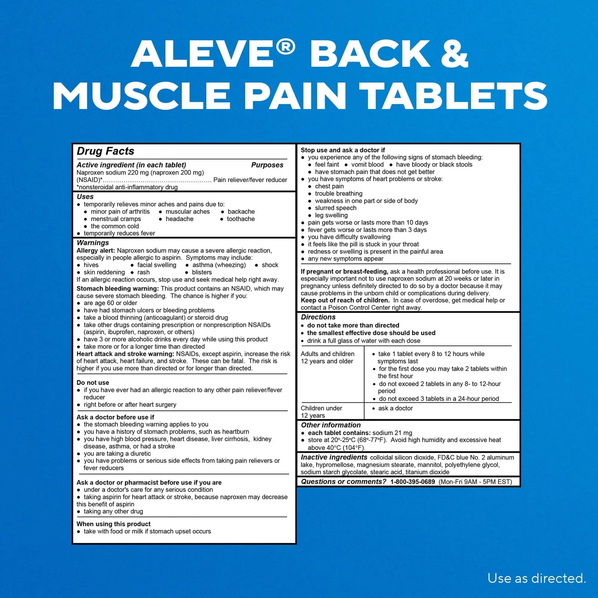 Aleve Back & Muscle Pain Relief Naproxen Sodium Tablets, Pain Reliever & Fever Reducer, Medicine for Body , 250 Count - Maple Wellness Supplements