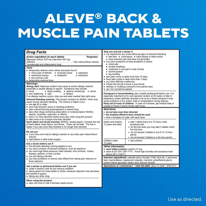 Aleve Back & Muscle Pain Relief Naproxen Sodium Tablets, Pain Reliever & Fever Reducer, Medicine for Body , 250 Count - Maple Wellness Supplements