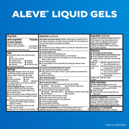 Aleve Liquid Capsules, Naproxen Sodium Capsules 220 mg (NSAID), Pain Reliever/Fever Reducer, Fast Pain Relief, 120 Count - Maple Wellness Supplements