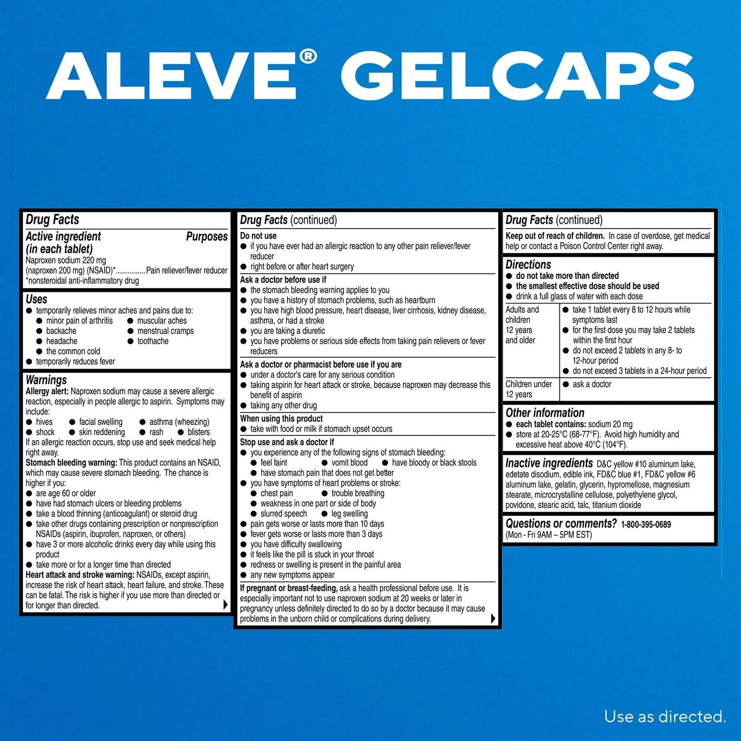 Aleve Pain Reliever & Fever Reducer Gelcaps, Naproxen Sodium, Headache and Back and Body Pain Relief Medicine, for Adults and Children Ages 12 and Up, 90 Count - Maple Wellness Supplements