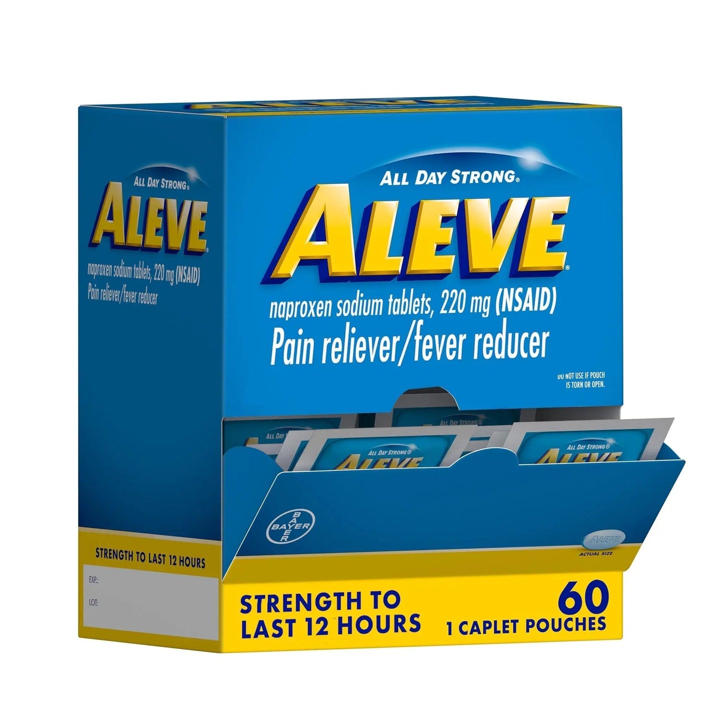 Aleve Pain Reliever & Fever Reducer Naproxen Sodium Caplets, Body and Arthritis Pain Reliever, Medicine for Adults and Children Ages 12 and Up, 60 Individual Pouches - Maple Wellness Supplements
