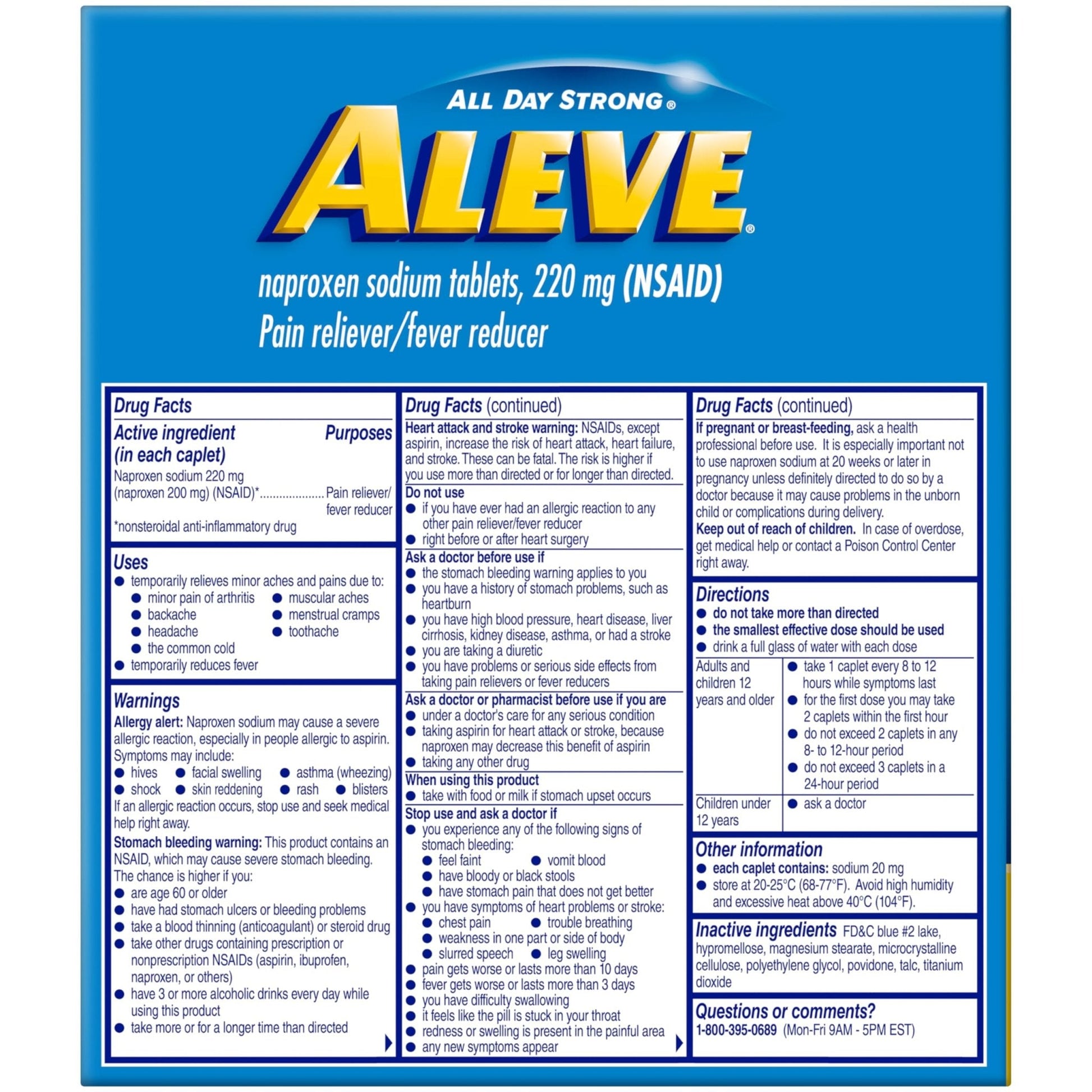 Aleve Pain Reliever & Fever Reducer Naproxen Sodium Caplets, Body and Arthritis Pain Reliever, Medicine for Adults and Children Ages 12 and Up, 60 Individual Pouches - Maple Wellness Supplements