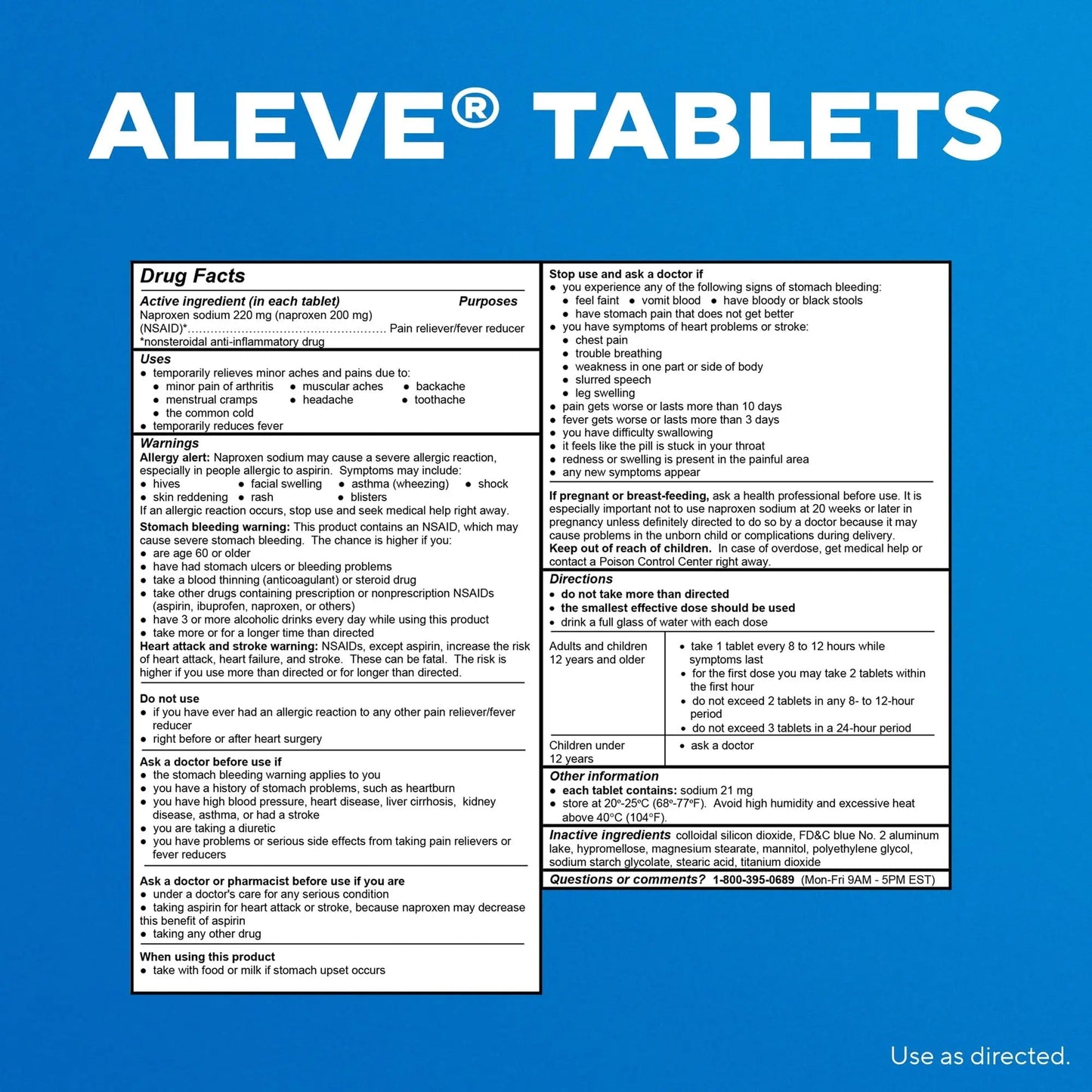 Aleve Pain Reliever & Fever Reducer Tablets, Naproxen Sodium, Headache, Back and Body Pain Relief Medicine, 270 Count - Maple Wellness Supplements