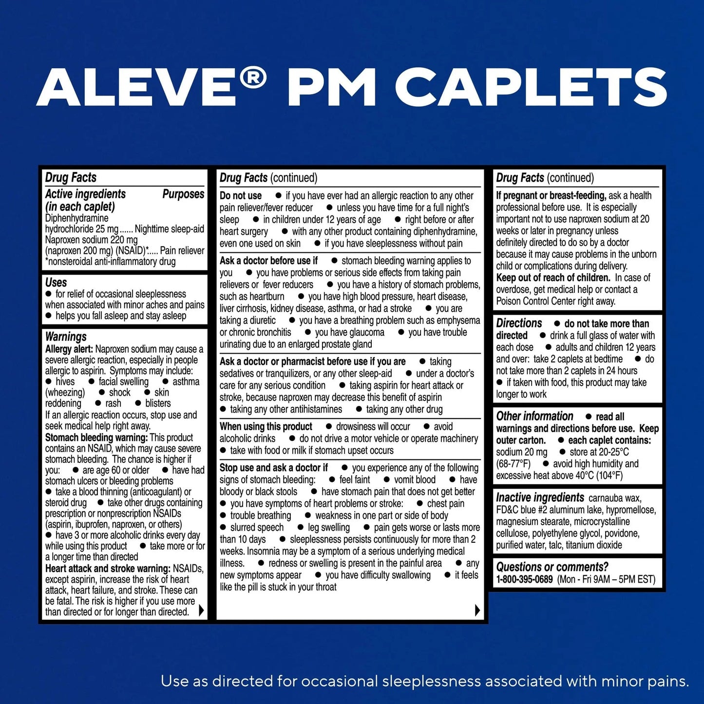 Aleve PM Sleep Aid Plus Pain Reliever Caplets, Naproxen Sodium & Diphenhydramine HCl, Nighttime, 120 Count - Maple Wellness Supplements