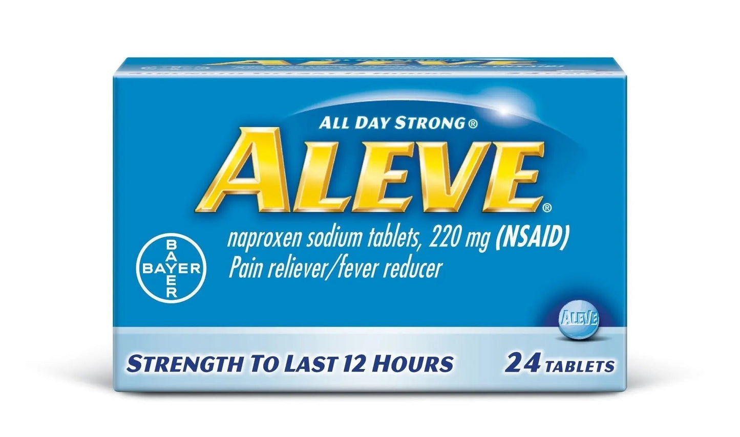 Aleve Tablets with Naproxen Sodium, 220mg (NSAID) Pain Reliever/Fever Reducer, 24 Count, Blue - Maple Wellness Supplements