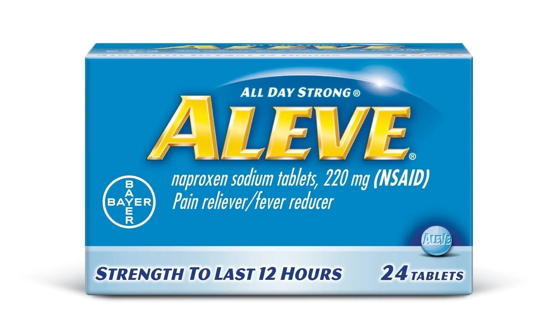 Aleve Tablets with Naproxen Sodium, 220mg (NSAID) Pain Reliever/Fever Reducer, 24 Count, Blue - Maple Wellness Supplements