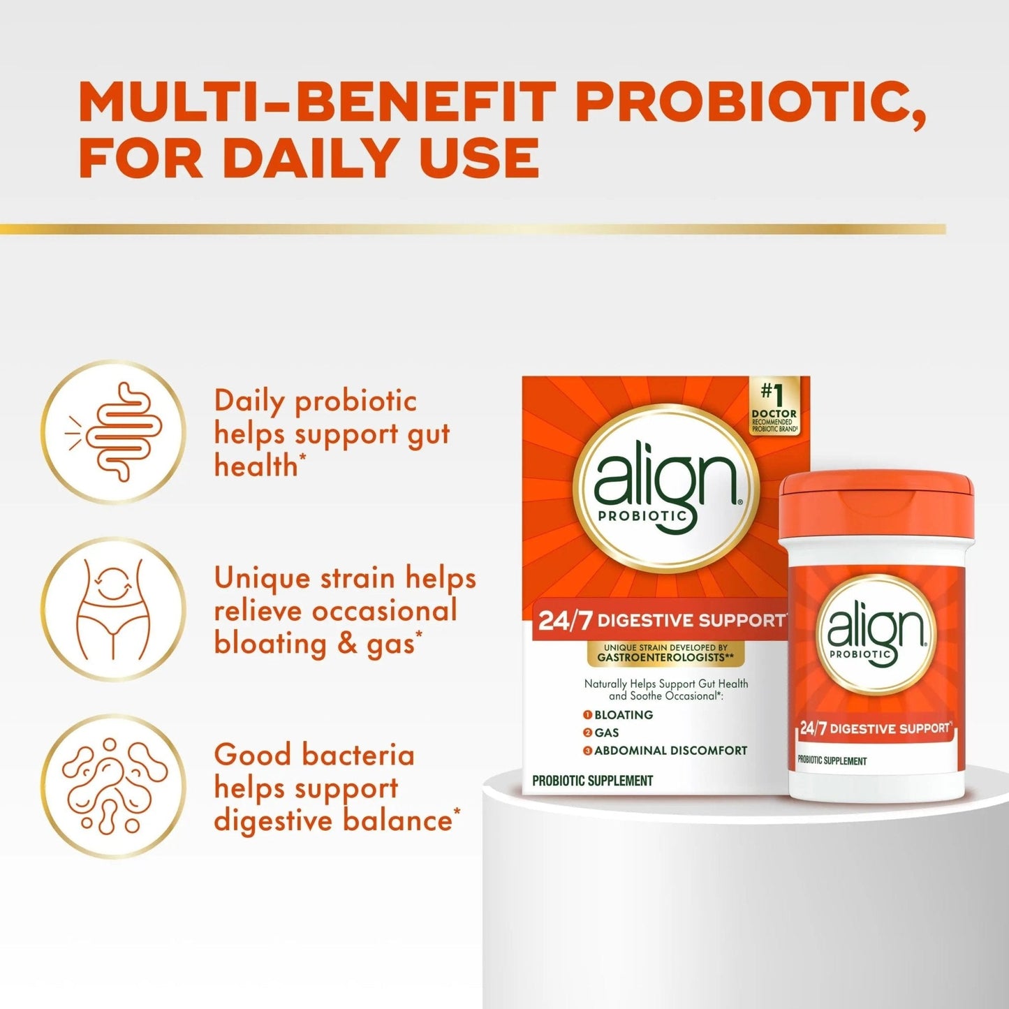 Align Probiotic, 24/7 Digestive Support*§, Probiotics for Women and Men, Probiotics for Digestive Health, Men and Womens Probiotic Capsules Help Relieve Occasional Bloating & Gas*, 49 Capsules - Maple Wellness Supplements