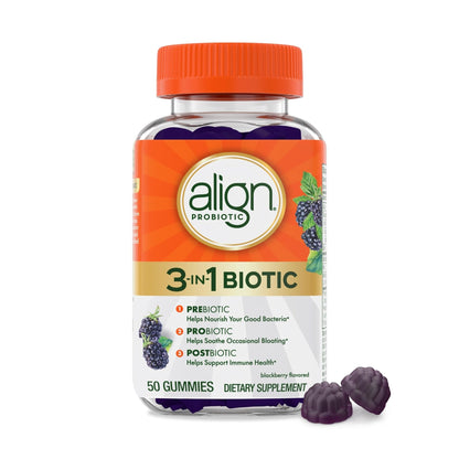 Align Probiotic, 3-in-1 Biotic Gummies, Prebiotic + Probiotic + Postbiotic, 1 Doctor Recommended Probiotic Brand‡, Helps Relieve Occasional Bloating - Maple Wellness Supplements