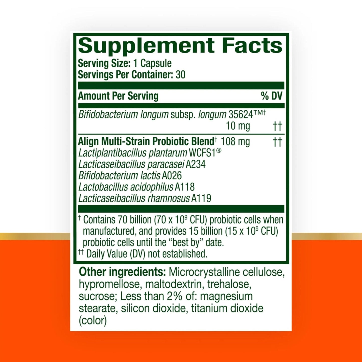 Align Probiotic, 70 Billion CFU, 6 Strain Blend, Probiotics for Women and Men, Daily Probiotics for Digestive Health, Helps Relieve Occasional Bloating & Gas 30 Capsules - Maple Wellness Supplements
