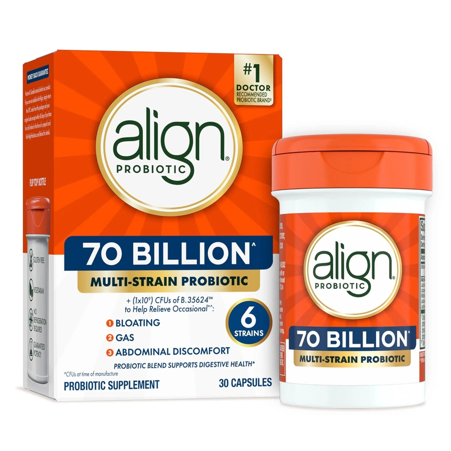 Align Probiotic, 70 Billion CFU, 6 Strain Blend, Probiotics for Women and Men, Daily Probiotics for Digestive Health, Helps Relieve Occasional Bloating & Gas 30 Capsules - Maple Wellness Supplements