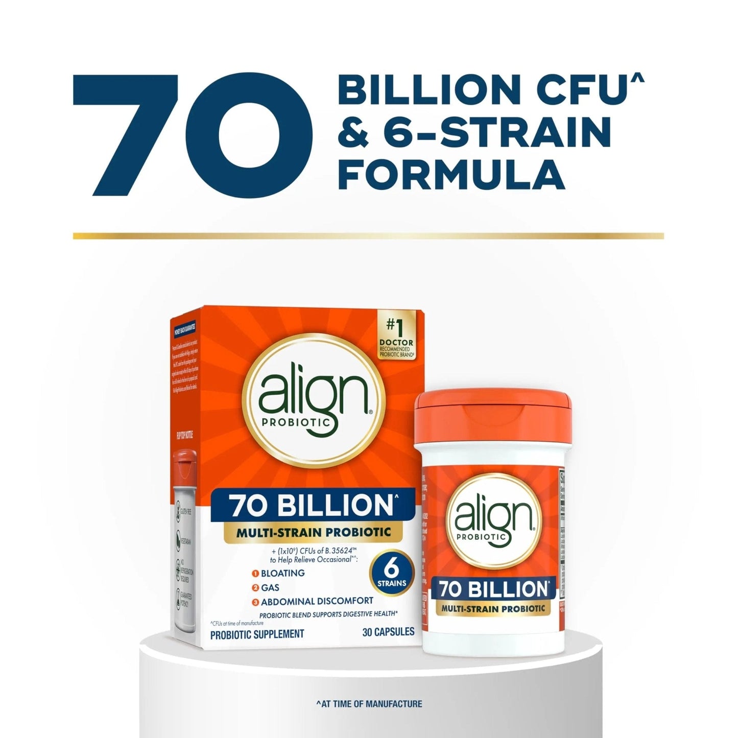 Align Probiotic, 70 Billion CFU, 6 Strain Blend, Probiotics for Women and Men, Daily Probiotics for Digestive Health, Helps Relieve Occasional Bloating & Gas 30 Capsules - Maple Wellness Supplements