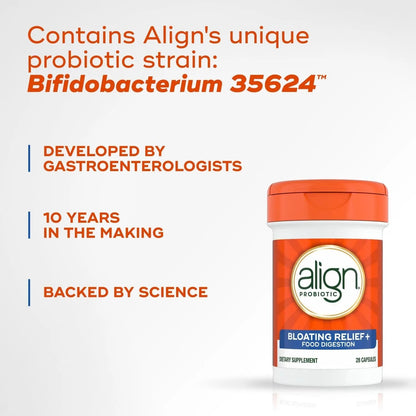 Align Probiotic Bloating Relief + Food Digestion, Probiotics for Women and Men, 1 Doctor Recommended Brand‡, Promotes Digestive Health and Helps Support the Metabolism of Food*, 28 Capsules - Maple Wellness Supplements