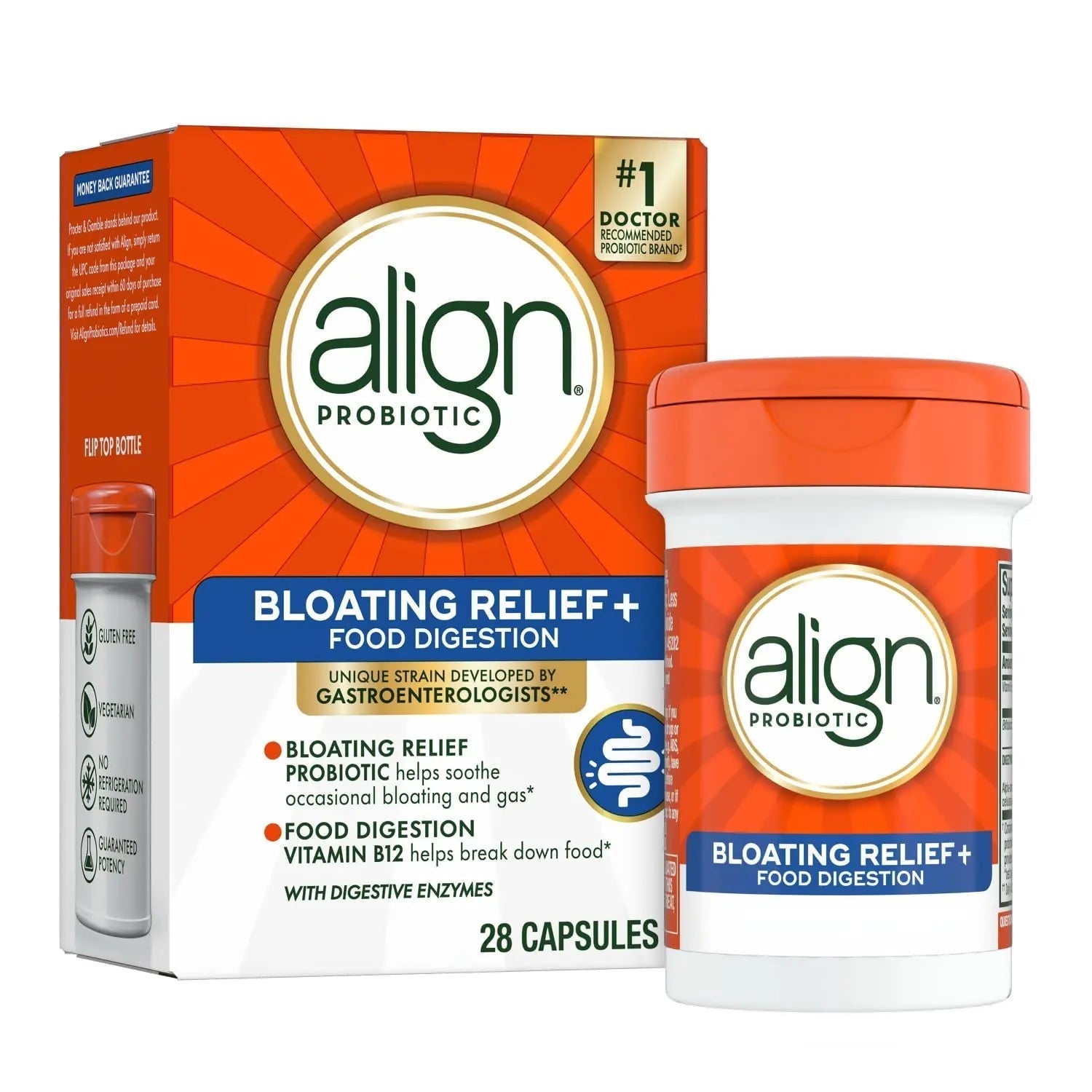 Align Probiotic Bloating Relief + Food Digestion, Probiotics for Women and Men, 1 Doctor Recommended Brand‡, Promotes Digestive Health and Helps Support the Metabolism of Food*, 28 Capsules - Maple Wellness Supplements