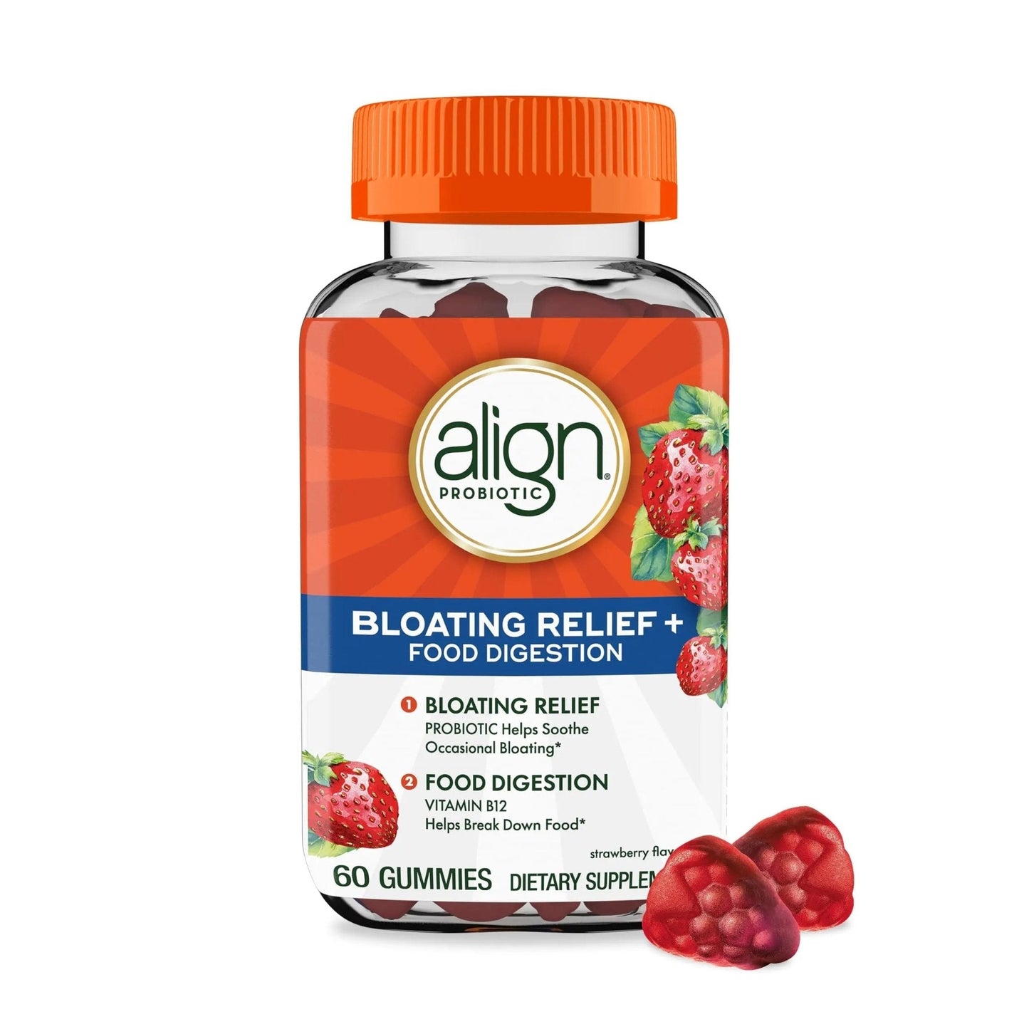 Align Probiotic, Bloating Relief + Food Digestion, Probiotics for Women and Men, Probiotic Helps Soothe Occasional Bloating*, With Vitamin B12 to Help Break Down Food into Cellular Energy*,60 Gummies - Maple Wellness Supplements