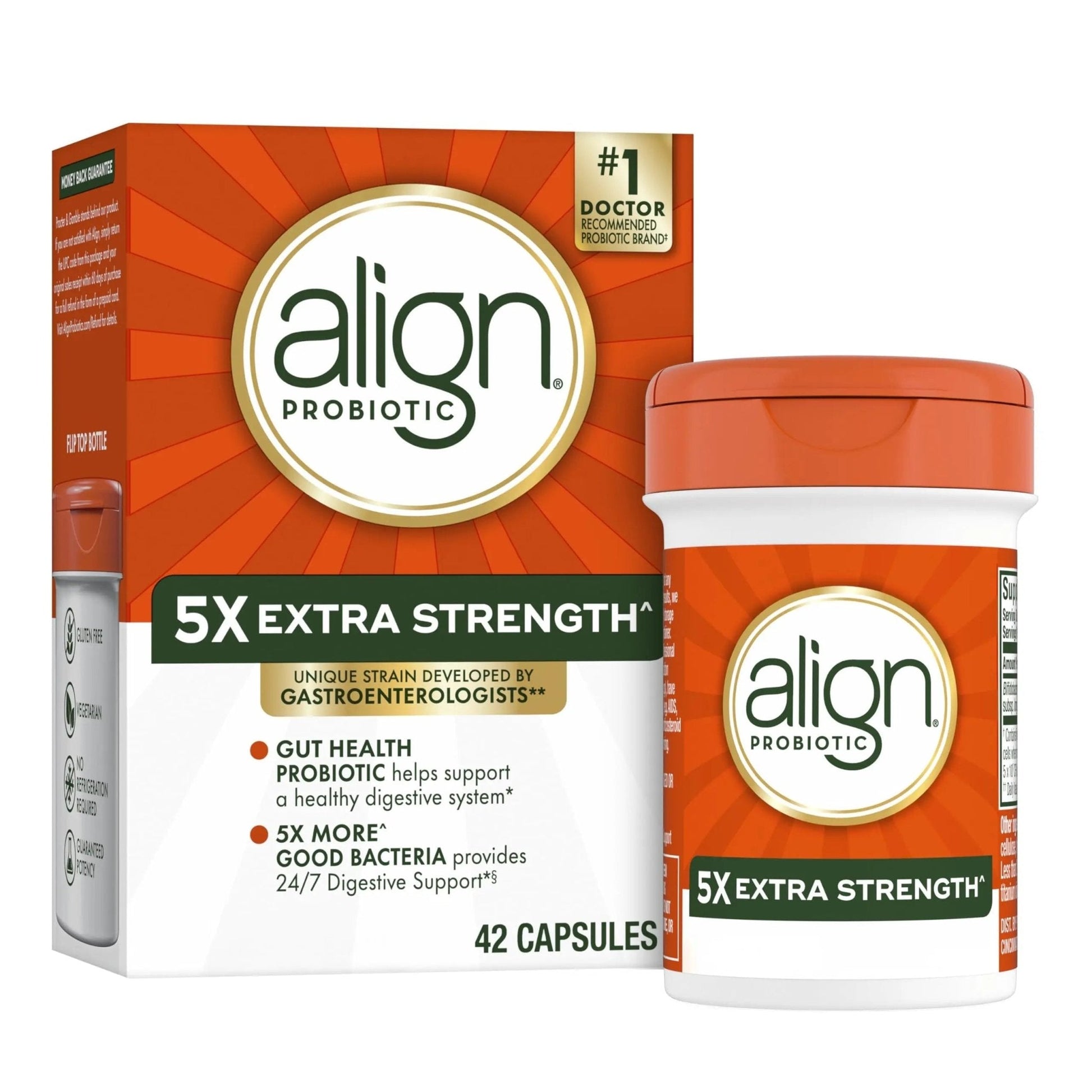 Align Probiotic, Extra Strength, Probiotics for Women and Men, Probiotics for Men, Probiotic Capsules have 5X CFUs, 42 Capsules - Maple Wellness Supplements