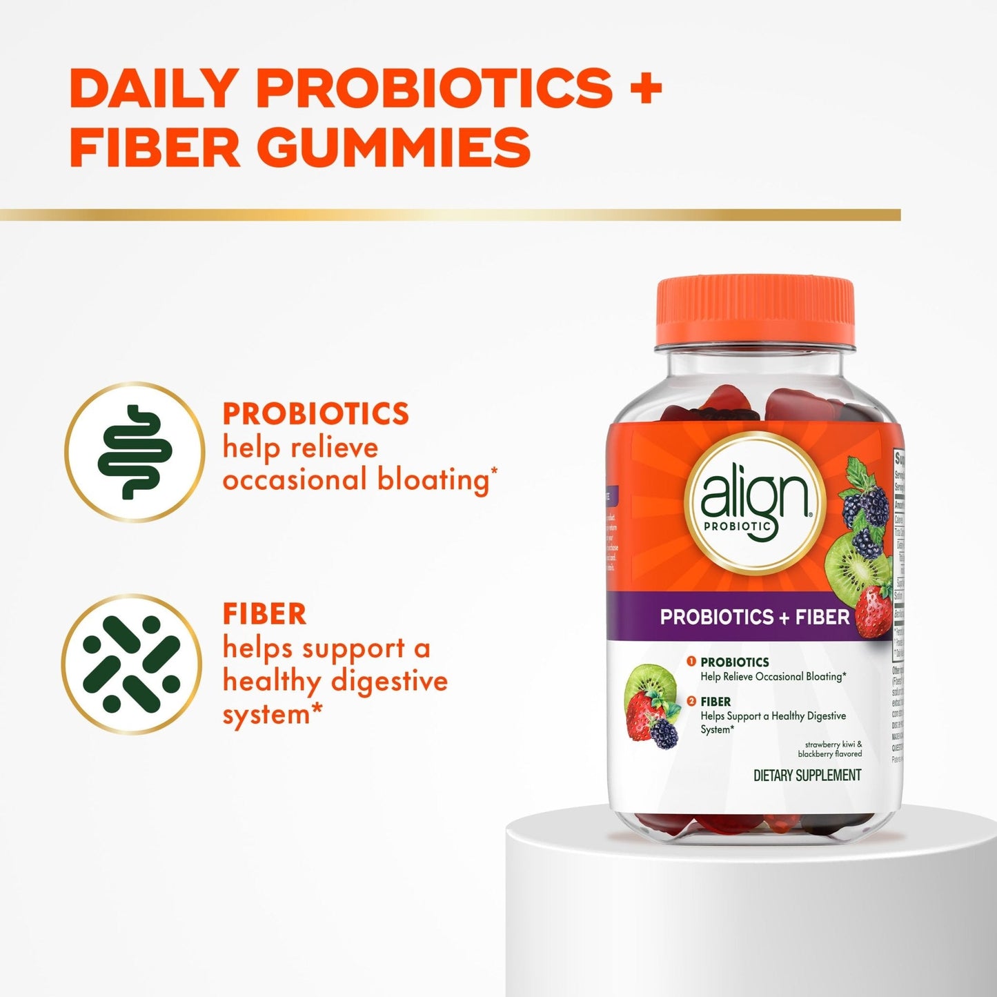 Align Probiotic, Probiotics + Fiber Gummies, Probiotics Help Relieve Occasional Bloating*, Fiber Helps Support a Healthy Digestive System - Maple Wellness Supplements