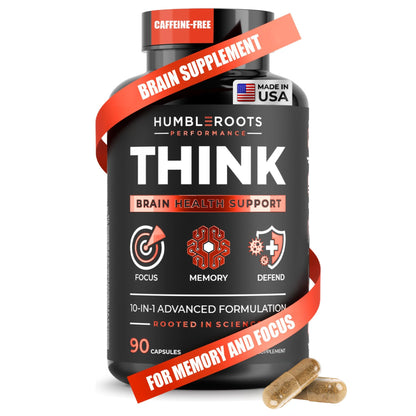 All-Natural Brain Supplement for Memory and Focus - Caffeine-Free Long-Term Cognitive Support - 10 Nootropic Ingredients Including Lion’s Mane, Bacopa, Turmeric, Ginkgo & Huperzine A - 90 Capsules - Maple Wellness Supplements