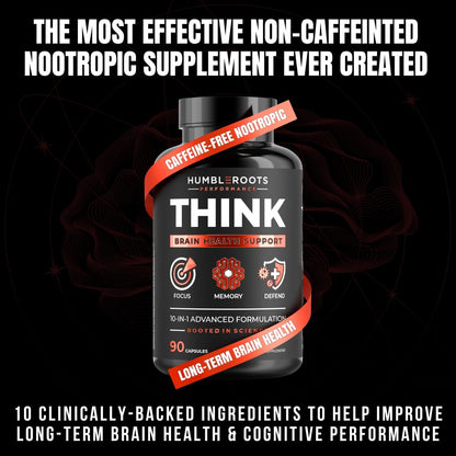 All-Natural Brain Supplement for Memory and Focus - Caffeine-Free Long-Term Cognitive Support - 10 Nootropic Ingredients Including Lion’s Mane, Bacopa, Turmeric, Ginkgo & Huperzine A - 90 Capsules - Maple Wellness Supplements