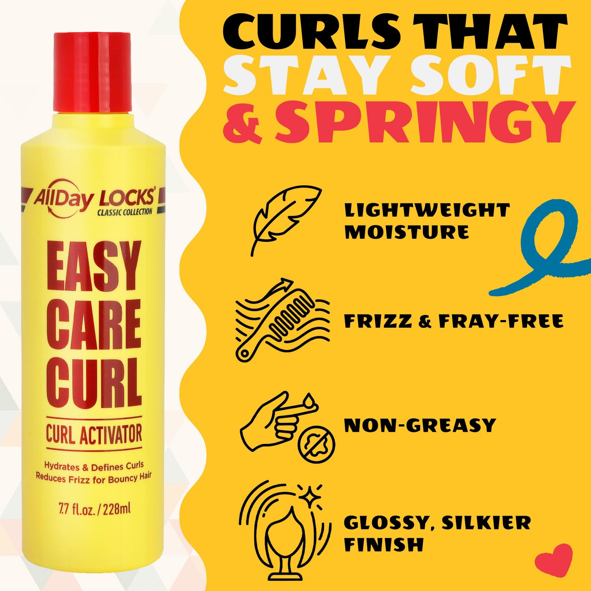 AllDay Locks Classic Easy Care Curl Activator - Activator Product for Curly Hair, Defines & Moisturizes Strands, Milky Cream Product for Men and Women, Easy Curling and Styling - 7.7 oz Bottle - Maple Wellness Supplements