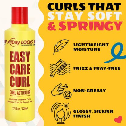 AllDay Locks Classic Easy Care Curl Activator - Activator Product for Curly Hair, Defines & Moisturizes Strands, Milky Cream Product for Men and Women, Easy Curling and Styling - 7.7 oz Bottle - Maple Wellness Supplements
