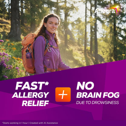 Allegra Adult 24-Hour Allergy Relief Gelcaps, Non-Drowsy Indoor and Outdoor Allergy Medicine, 180 mg Fexofenadine HCI Antihistamine Pill, 60 Count Plus 1 Count Travel Pack - Maple Wellness Supplements