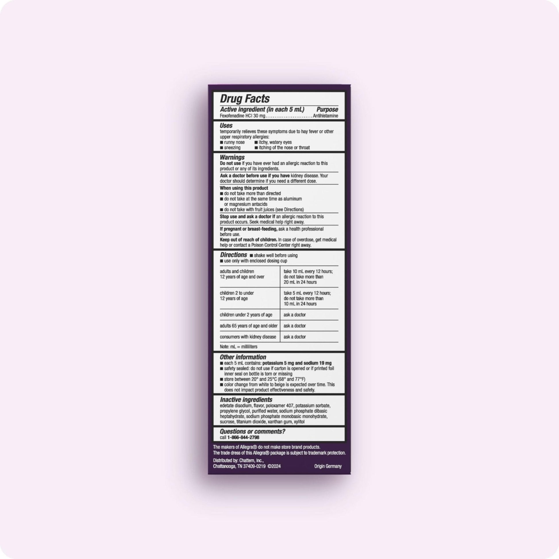 Allegra Children's 12-Hour Allergy Relief Liquid, Non-Drowsy Indoor and Outdoor Allergy Medicine, 30 mg Fexofenadine HCI Antihistamine for Kids, Berry Flavor, 8 oz - Maple Wellness Supplements