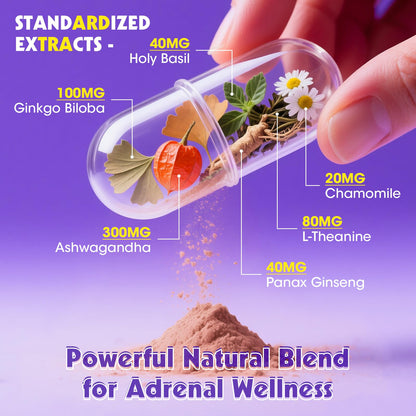 Alliwise Cortisol Supplements for Women & Men - Adrenal Support with Ashwagandha, L-Theanine & Holy Basil for Stress Relief, Mood & Steady Focus - Hormone Balance - 120 Vegan Capsules - Maple Wellness Supplements