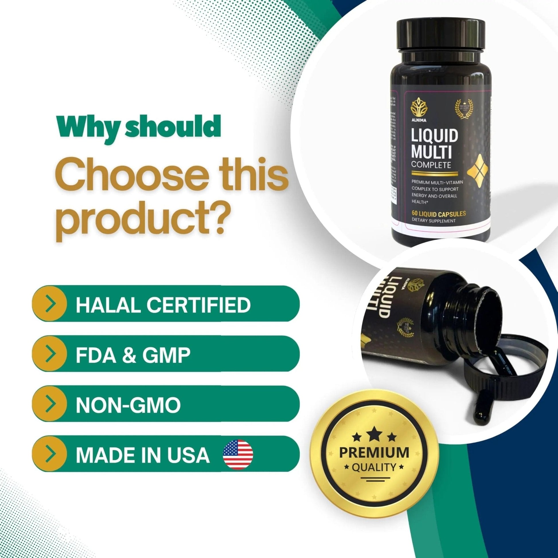 ALNIMA Halal Liquid Multivitamin Complete – Energy & Immune Support with 29 Essential Nutrients | 60 Liquid Capsules – Halal Certified - Maple Wellness Supplements