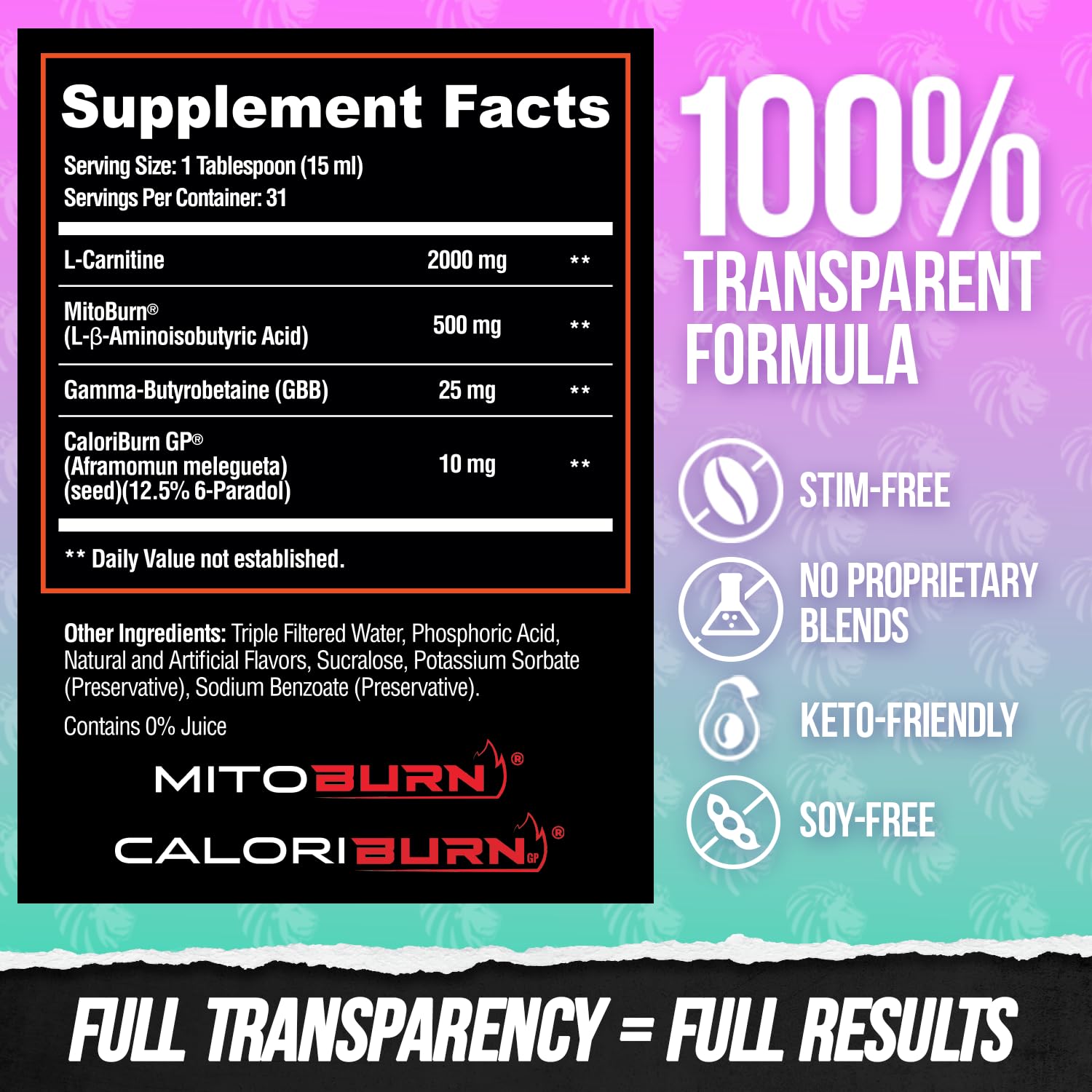 ALPHA LION Burn2O L-Carnitine Liquid 2000mg – Stim Free Super Thermogenic Fat Burner with MitoBurn® & CaloriBurn GP®, Metabolism Booster, Zero Calorie - Maple Wellness Supplements