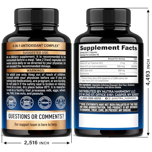 Alpha Lipoic Acid 600mg - ALA Supplement Antioxidant for Nerve, Energy & Metabolism Support - Extra Strength with Benfotiamine, B1 & B12 - Lab Tested, NON-GMO & Vegan - Maple Wellness Supplements