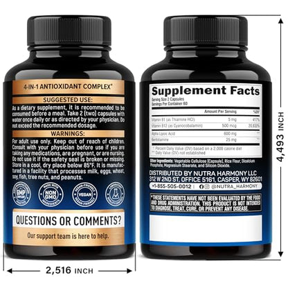 Alpha Lipoic Acid 600mg - ALA Supplement Antioxidant for Nerve, Energy & Metabolism Support - Extra Strength with Benfotiamine, B1 & B12 - Lab Tested, NON-GMO & Vegan - Maple Wellness Supplements