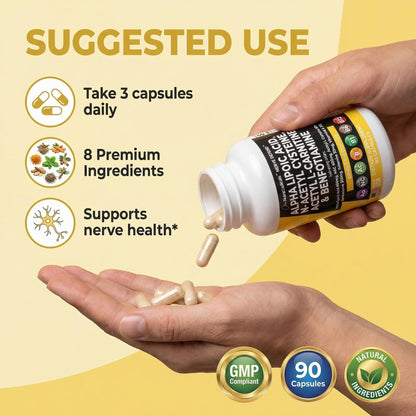 Alpha Lipoic Acid 600mg N-Acetyl Cysteine 600mg Acetyl L-Carnitine 500mg Benfotiamine 300mg - Nerve Support Supplement for Women and Men - Maple Wellness Supplements